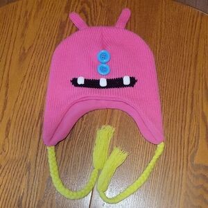 Pink Monster Knit Hat with Tassels